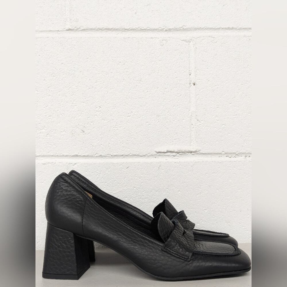 NEW Aquatalia  Carlina Block heel black leather pumps size 9 Square Toe textured - Picture 4 of 8